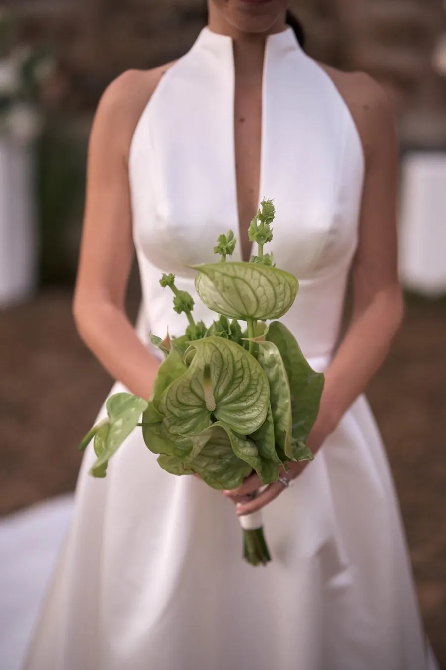 Bridal bouquet of green anthuriums